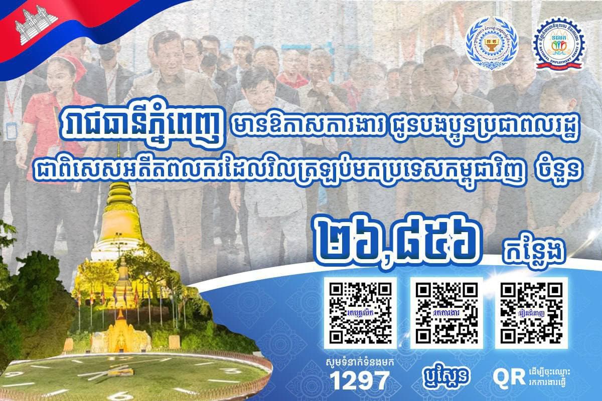 ក្រសួងការងារ៖ ខេត្តកណ្ដាល មានឱកាសការងារជាង ១ម៉ឺនកន្លែង កំពុងរង់ចាំអតីតពលករត្រឡប់មកពីថៃ និងអ្នកកំពុងស្វែងរកការងារធ្វើ